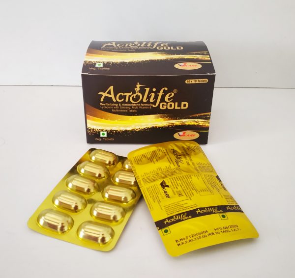 Actolife GOLD - Lycopene, Ginseng, Vitamin A, Vitamin C, Vitamin B1, Vitamin B2, Vitamin B6, Vitamin B12, Vitamin B9, Vitamin D3, DL-Methionine, Calcium Pantothenate, Niacinamide, zinc